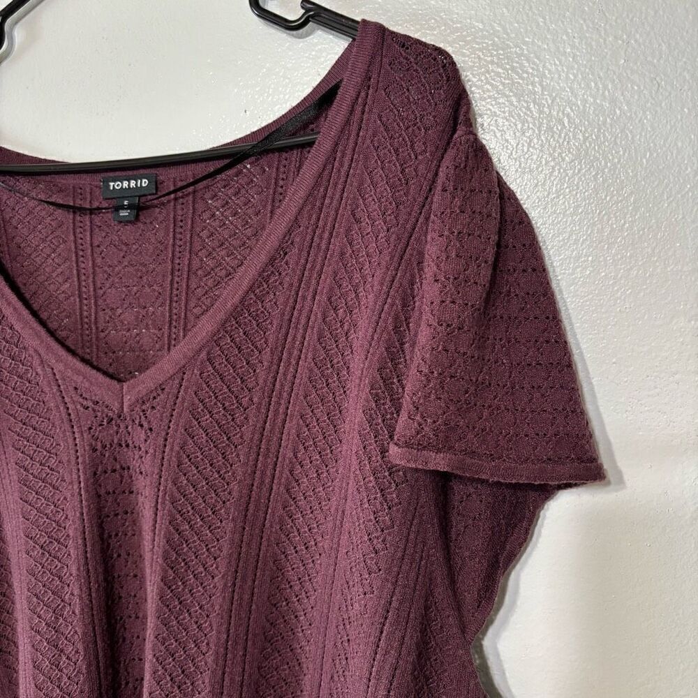 Torrid Everyday Maroon Soft Pullover Pointelle Knit Sweater - Picture 2 of 6